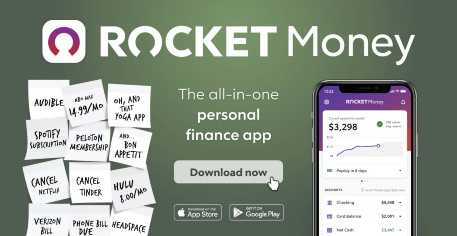 Rocket Money App Interface showing subscription tracking and financial management features